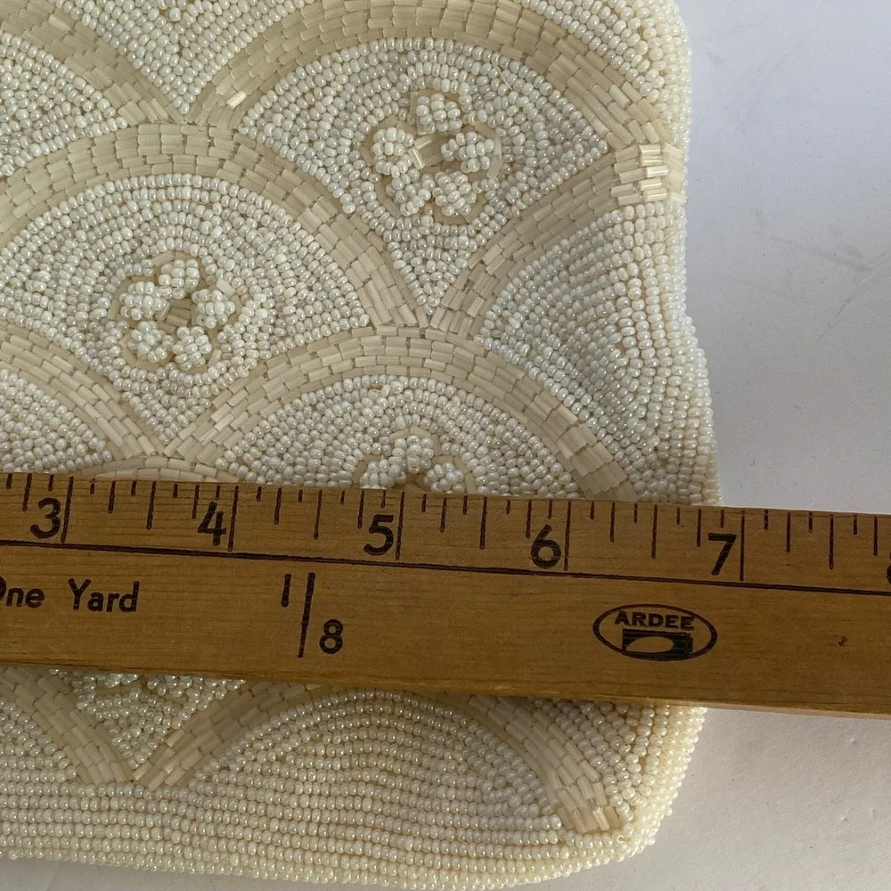 Beaded Evening Bag Women Small White Excellent Vintage Scalloped Fan Korea